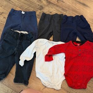 Baby Boys 7-Piece Clothing Set - Red Floral Bodysuit & Navy Pants